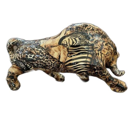 Vintage‎ Porcelain Patchworks Safari Bull Figurine 12" x 4" x 5 3/4" - Picture 6 of 6